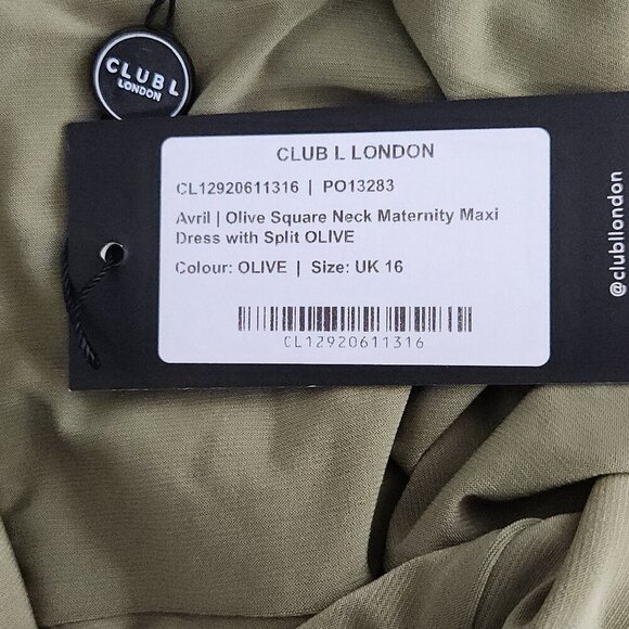 Club L London Maternity Maxi Dress Square Neck with Split Women's Size 12 Olive - Picture 7 of 9